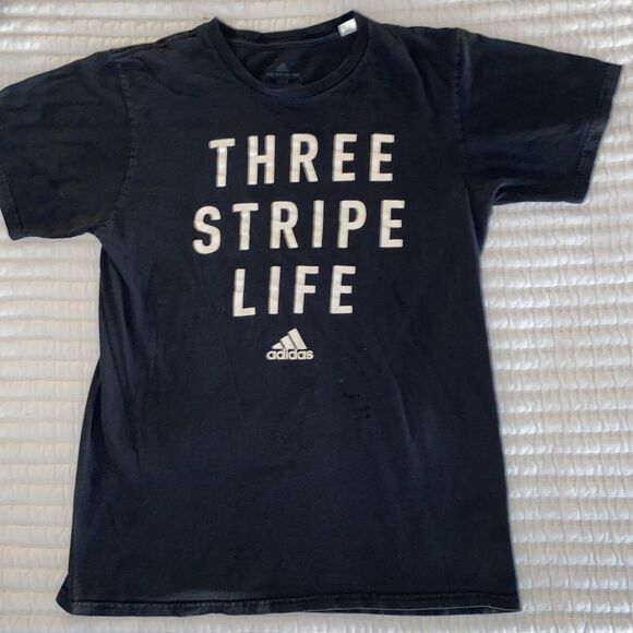 Adidas Men’s Shirt Tee 3 Three Stripe Life Black White Size M - Picture 1 of 4